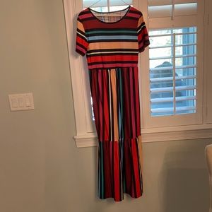 Short sleeve striped maxi dress